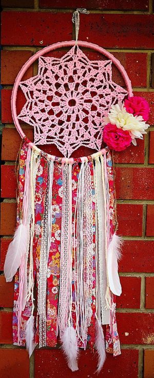 Crochet Dreamcatchers & Wall Hangings Crochet Dreamcatcher Wall Hanging Room Decor With Flower Applique