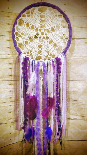 Crochet Dreamcatchers & Wall Hangings Purple Crochet Dreamcatcher Doily Bohemian Crocheting