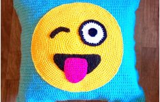 Crochet Emoji Pillow Crochet Pillow Tongue Out Face Emoji Face Etsy