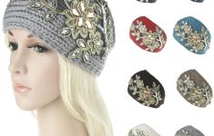 Crochet Headband Ear Warmer 2019 Women Embroidery Flowers Crystal Headband Wool Crochet Headband