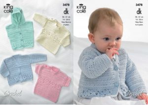 Crochet Infant Sweater King Cole Dk Ba Cardigan Hooded Gilet Sweaters Crochet Pattern 3478