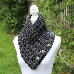 Crochet Neckwarmer With Buttons Gray Crochet Cowl Chunky Button Scarf Crochet Infinity Cowl