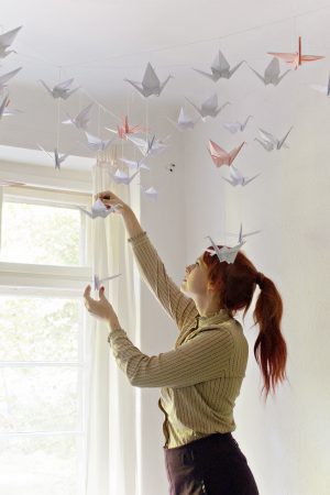 How To Origami Crane Diy Renters Friendly Origami Ceiling Decoration