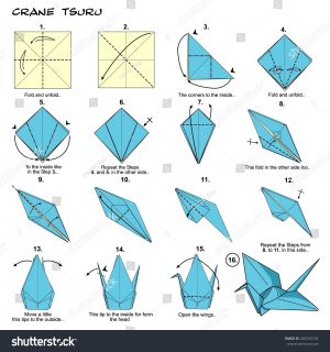 How To Origami Step By Step Origami Traditional Japan Crane Tsuru Diagram Stock Illustration