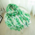 Knit Leaf Pattern Scarf 2018 Fashion Leaf Pattern Tassel Scarf Shalws Women Long Green