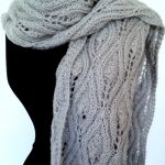 Knit Leaf Pattern Scarf Womens Scarf Of Mohair Wool In Grey Hand Knitted Leaf Pattern