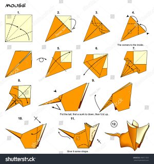 Origami Animals Instructions Origami Animal Rat Mouse Diagram Instructions Stock Illustration