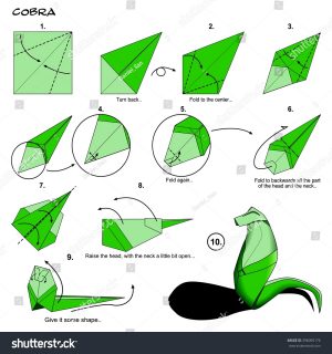 Origami Animals Instructions Origami Animal Snake Cobra Diagram Instructions Stock Illustration