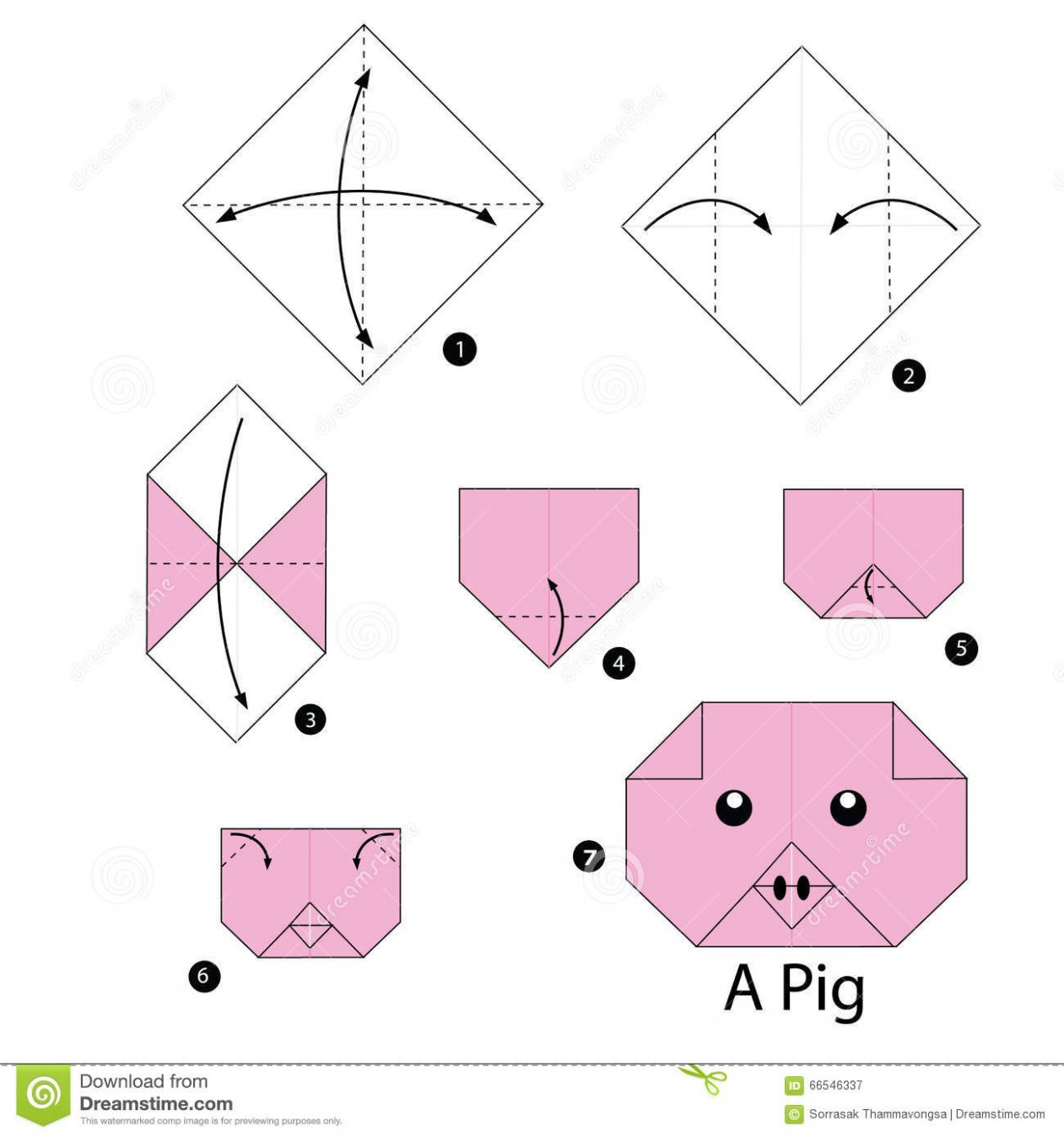 Оригами свинья схема