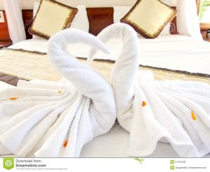 Origami Decoration Bedroom Origami Swan Towels Bed Decoration Stock Photo Image Of Flower