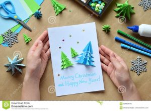 Origami Diy Cards Making Greeting Card With Origami 3d Xmas Tree From Paper Merry