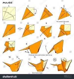 Origami Tutorial Animal Origami Animal Rat Mouse Diagram Instructions Stock Illustration