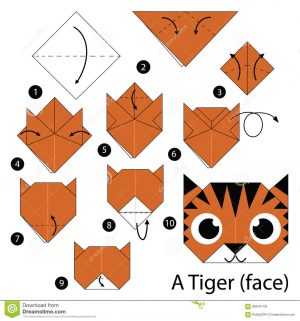 Origami Tutorial Animal Step Step Instructions How To Make Origami A Tiger Face Stock