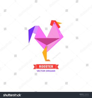 Origami Tutorial Geometric Cartoon Cock Icon Abstract Rooster Sign Stock Vector Royalty Free
