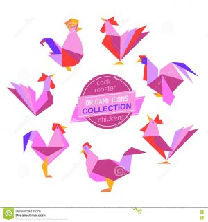 Origami Tutorial Geometric Origami Roosters Collection Stock Vector Illustration Of Concept