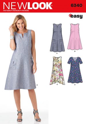 Pattern Sewing Easy New Look 6340 Misses Easy Dresses