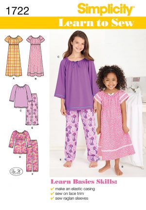 Pattern Sewing Kids Simplicity 1722 Childrens Sleepwear