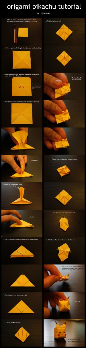 Pikachu Origami Tutorials Origami Pikachu Tutorial Synconi On Deviantart Cool Ideas