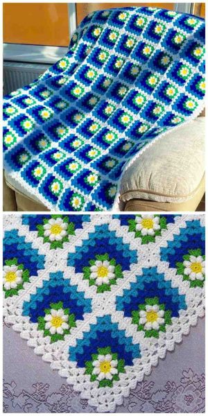 Scrapghan Crochet Granny Squares Mitered Daisy Granny Squares Blanket Free Crochet Pattern And Video