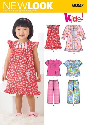 Sewing Patterns For Kids New Look 6087 Toddlers Robe Nightgown And Pajamas With Trim Variations