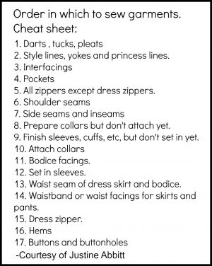 Sewing Printables Cheat Sheets Order Of Garment Construction