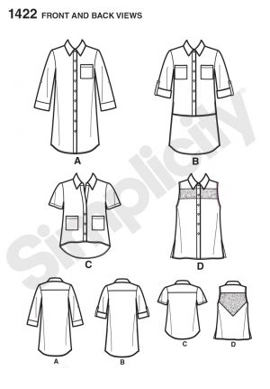 Sewing Tshirt Pattern Simplicity 1422 Misses Button Up Mini Dress Or Shirt With Variations